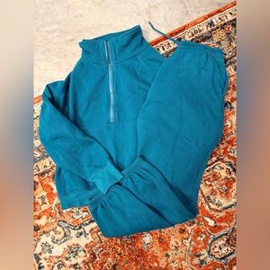 Teal Pinspark Half-Zip Pullover and Joggers Set